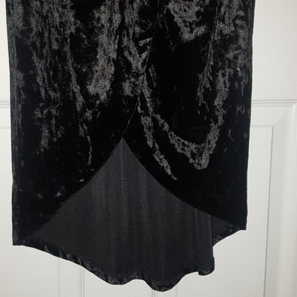 Black crushed velvet vintage midi surplice v-neck 90s dress XS-S - Picture 6 of 8